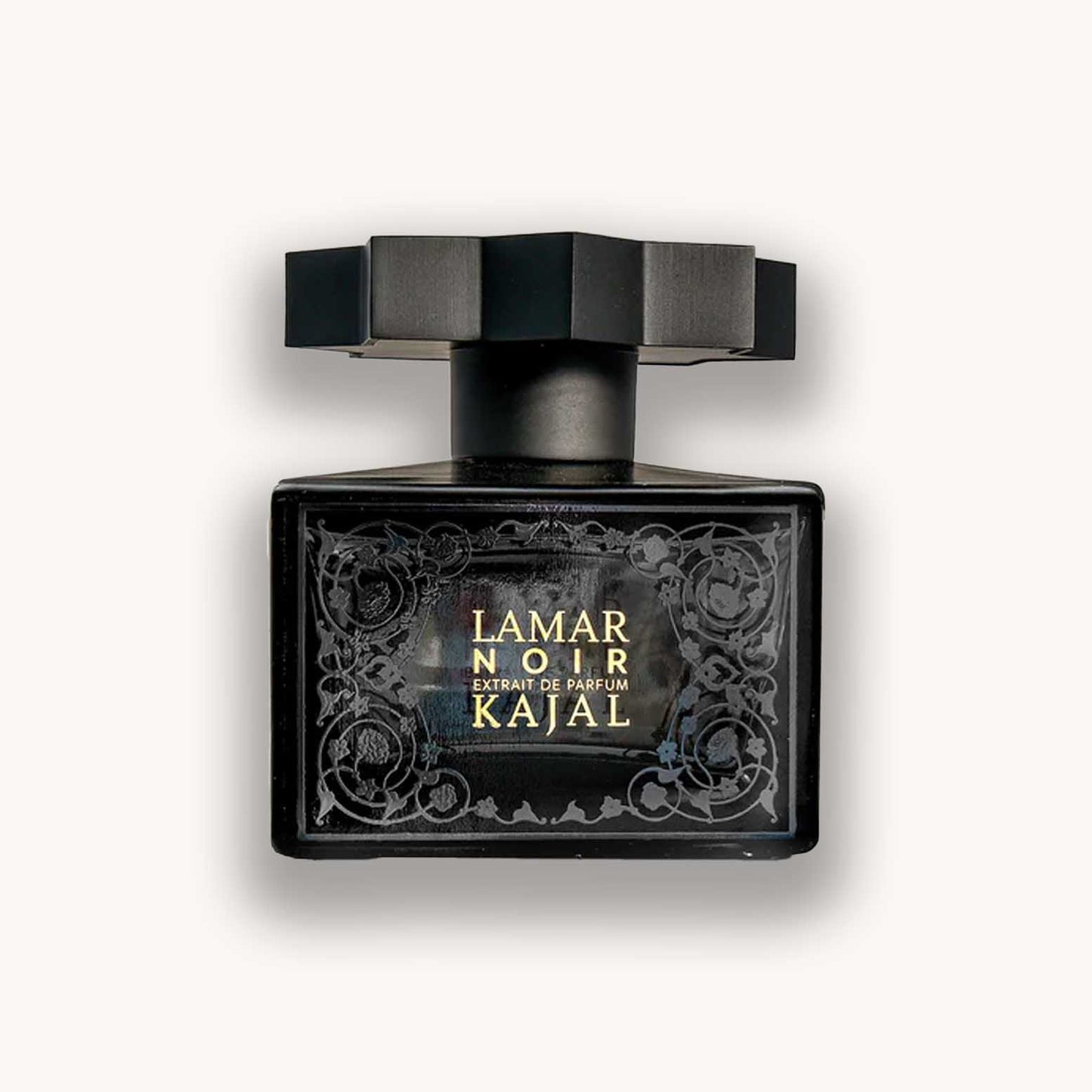 A perfume bottle of Kajal Lamar Noir.