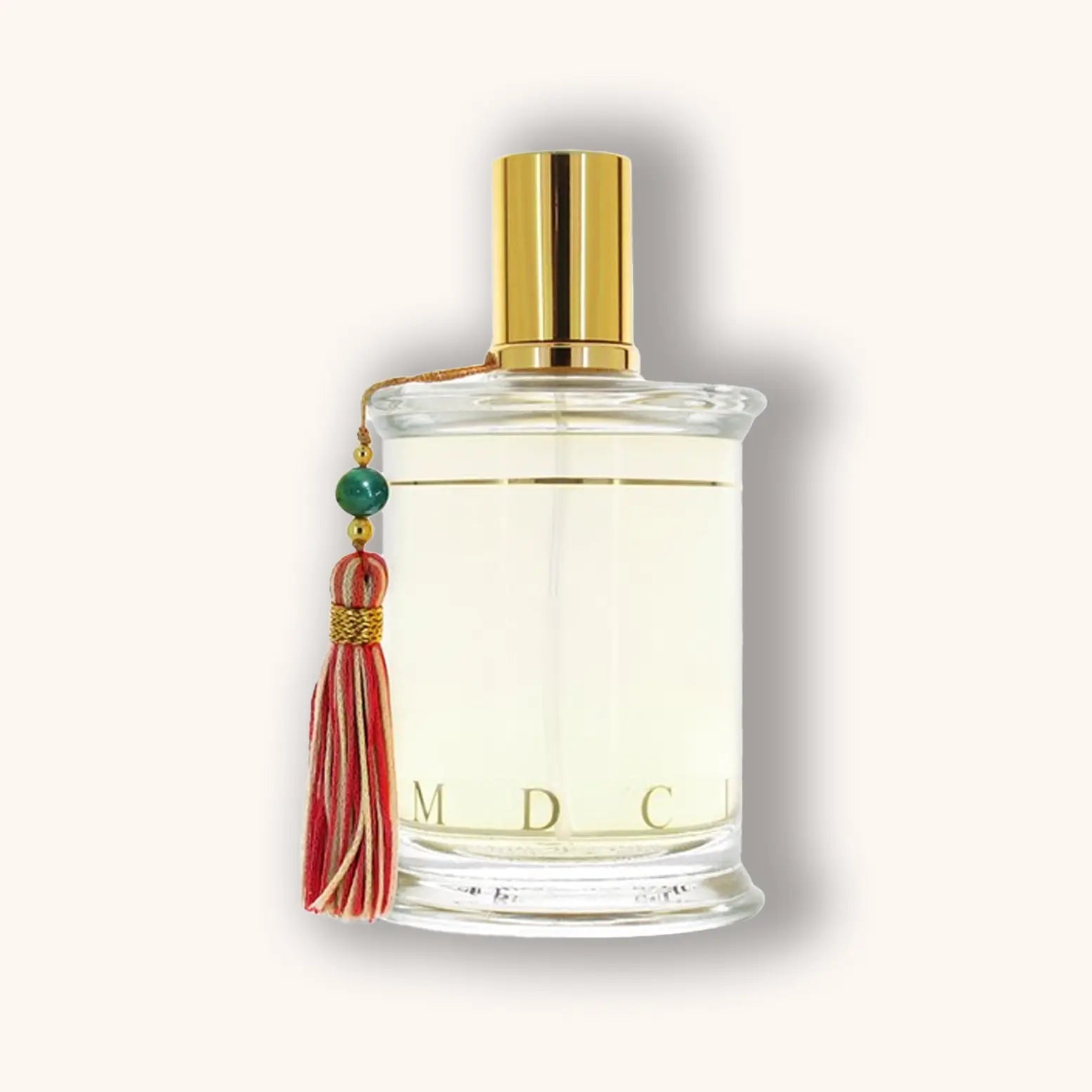 Flacon van MDCI Le Barbier de Tanger parfum met een heldere vloeistof en een rood-groene kwast.