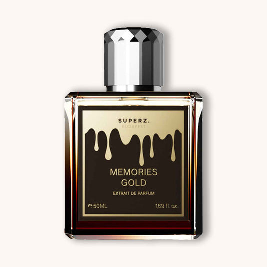 A perfume bottle of Superz Memories Gold.