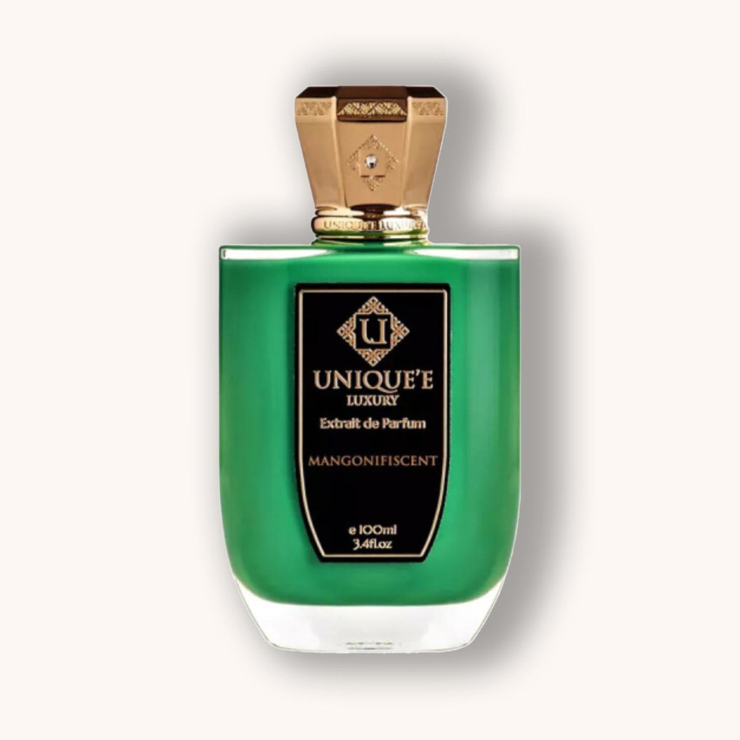 A perfume bottle of Unique'e Luxury Mangonifiscent.